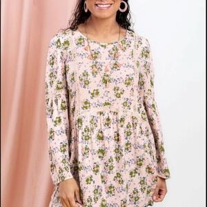 Matilda Jane Pink Floral With Lace Long Sleeve Bell Sleeve Flowy Top Siz…